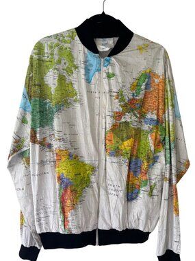 Wearin The World Map Print Tyvek Jacket 1989 Vintage Kurt Cobain Style